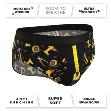 Load image into Gallery viewer, Men's underwear with tools design, sign, and logo close-ups for The Fan Favorite Ball Hammock¬Æ Pouch Underwear Briefs 5 Pack.
