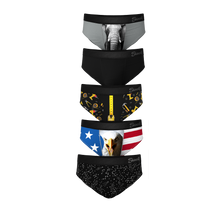 Load image into Gallery viewer, A group of men's underwear with unique designs: elephant, eagle, and flag prints.

