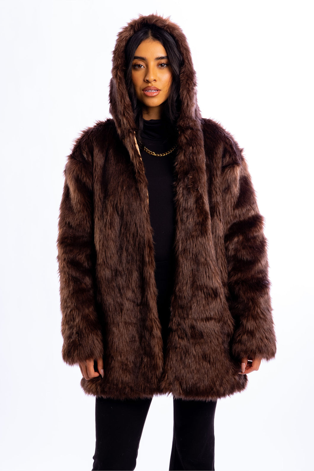 Brown faux fur coat