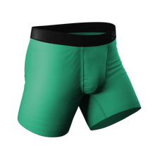 Load image into Gallery viewer, Men&#39;s Green Ball Hammock¬Æ Pouch Underwear by The Green Boys, close-up of boxer briefs and belt.
