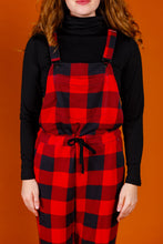 Load image into Gallery viewer, Red and black check xmas pajamaralls for women
