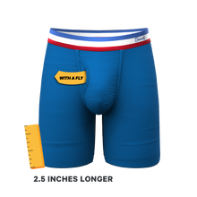 Load image into Gallery viewer, The Morning Glory | Blue with USA Waistband Long Leg Ball Hammock¬Æ Pouch Underwear With Fly

