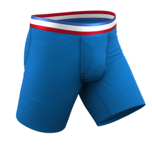 Load image into Gallery viewer, The Morning Glory | Blue with USA Waistband Long Leg Ball Hammock¬Æ Pouch Underwear With Fly

