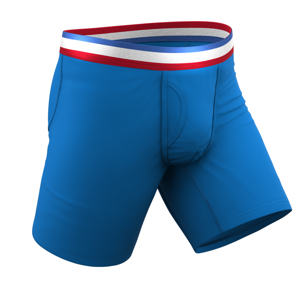 The Morning Glory | Blue with USA Waistband Long Leg Ball Hammock¬Æ Pouch Underwear With Fly