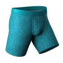 Load image into Gallery viewer, The Nerves of Teal | Teal Cotton Heather Long Leg Ball Hammock¬Æ Pouch Underwear With Fly
