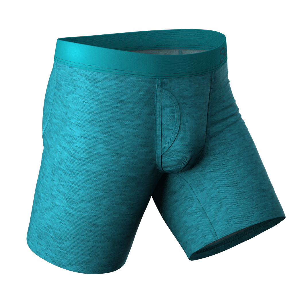 The Nerves of Teal | Teal Cotton Heather Long Leg Ball Hammock¬Æ Pouch Underwear With Fly