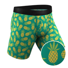 Load image into Gallery viewer, Pineapple-themed long leg Ball Hammock¬Æ pouch underwear with fly.
