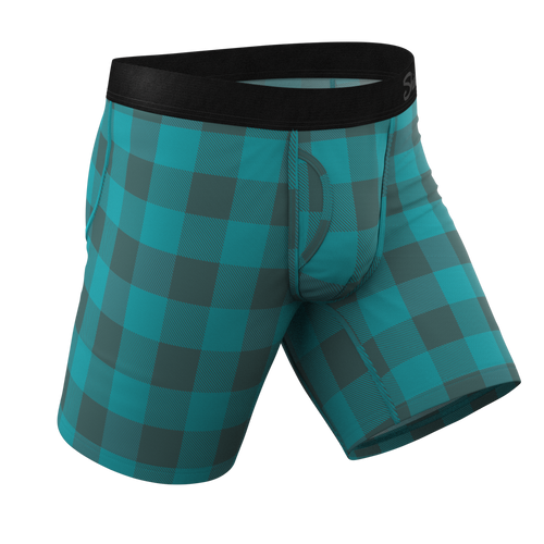 The Plaid And Simple | Green Buffalo Check Long Leg Ball Hammock¬Æ Pouch Boxers With Fly