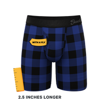 Load image into Gallery viewer, The Precious Plums | Blue Plaid Long Leg Ball Hammock¬Æ Pouch Underwear With Fly
