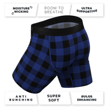 Load image into Gallery viewer, Blue plaid pouch underwear with fly
