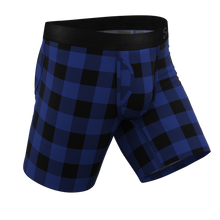 Load image into Gallery viewer, The Precious Plums | Blue Plaid Long Leg Ball Hammock¬Æ Pouch Underwear With Fly
