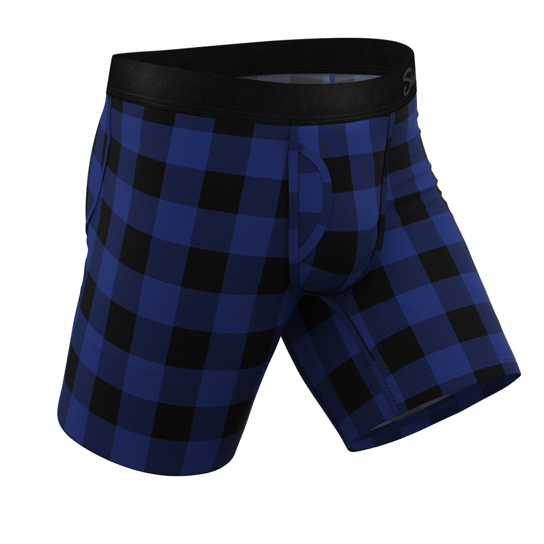 The Precious Plums | Blue Plaid Long Leg Ball Hammock¬Æ Pouch Underwear With Fly