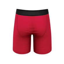 Load image into Gallery viewer, Red Velvet Long Leg Ball Hammock¬Æ Pouch Underwear With Fly, close-up of knitted fabric.
