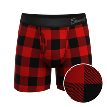 Load image into Gallery viewer, The Red &amp; Black Lumberjack | Buffalo Check Ball Hammock¬Æ Pouch Underwear With Fly
