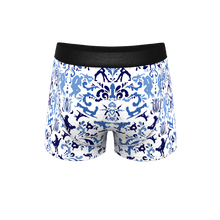 Load image into Gallery viewer, Boxer briefs with unique patterns, inspired by The Risqu√© Rorschach | Blue Willow Ball Hammock¬Æ Pouch Trunks Underwear.
