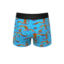 Load image into Gallery viewer, blue trunks with printed bear pouch trunks underwear 

