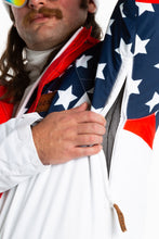 Load image into Gallery viewer, white ski suit with USA flag print
