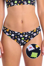 Load image into Gallery viewer, A close-up of The Good Ghouls Halloween Themed Seamless Thong featuring cute ghosts inspired by favorite Halloween monsters.
