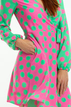 Load image into Gallery viewer, pink and green polka dot wrap dress
