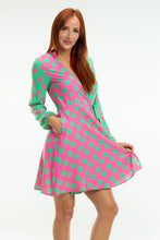 Load image into Gallery viewer, The High Stakes | Derby Pink And Green Polka Dot Wrap Dress
