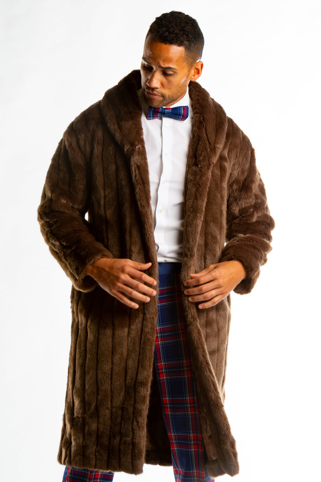 The Manhattan Mogul Long Brown Black Label Faux Fur Coat