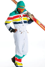 Load image into Gallery viewer, Mogul Maniac Mens White Retro Striped Ski Suit
