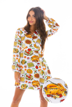 Load image into Gallery viewer, The Spread | White Thanksgiving Wrap Dress
