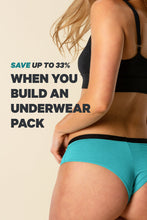Load image into Gallery viewer, A woman building her own underwear pack, close-up of underwear and waist.
