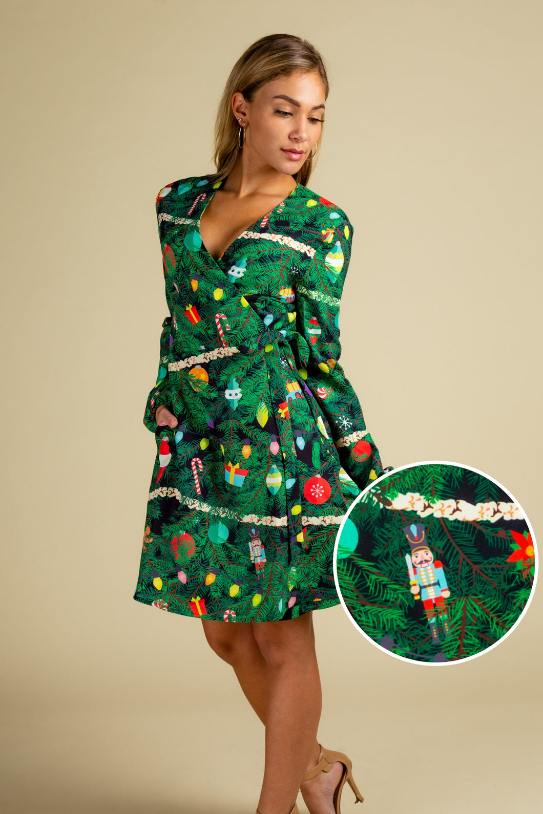 The Christmas Tree Camo | Christmas Tree Print Wrap Dress
