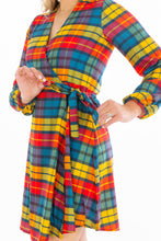 Load image into Gallery viewer, Colorful plaid wrap dress
