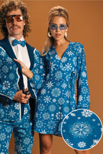 Load image into Gallery viewer, The Ice Never Melts | Blue Snowflake Christmas Wrap Dress
