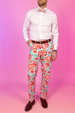 Load image into Gallery viewer, A man in floral pants and a bow tie, perfect for a derby party or summer picnic.
