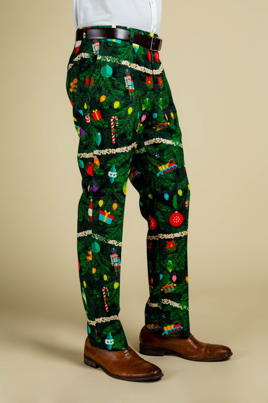 mens christmas tree print green pants