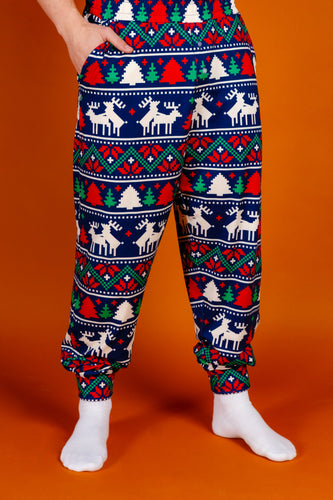 The Caribou Lous | Mens Navy Mating Deer Fairisle Christmas Pajama Bottom 
