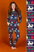 Load image into Gallery viewer, Womens Navy Mating Deer Fairisle Christmas Pajama

