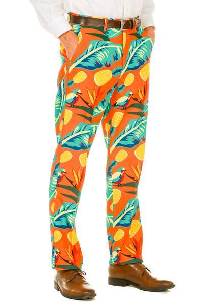 Men's Hawaiian Print Orange Suit Pants